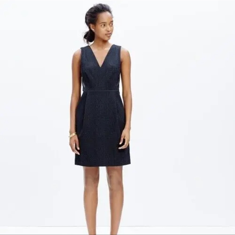 MADEWELL Women NWOT Charcoal Gray Ponte Dress Leather Inset Career Deep V SZ 4